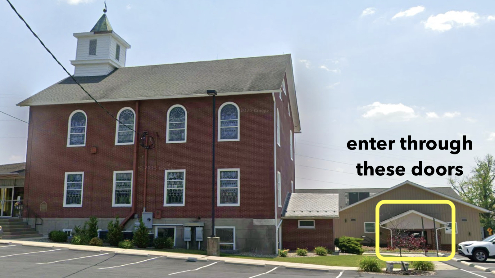 Emmanuel Lutheran Church. Enter through the right side door.